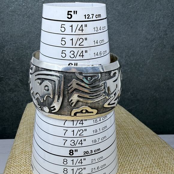 Vintage Heavy Mexico 925 Sterling Silver Monkey Tribal Cuff Bracelet 72 Grams - Picture 14 of 15